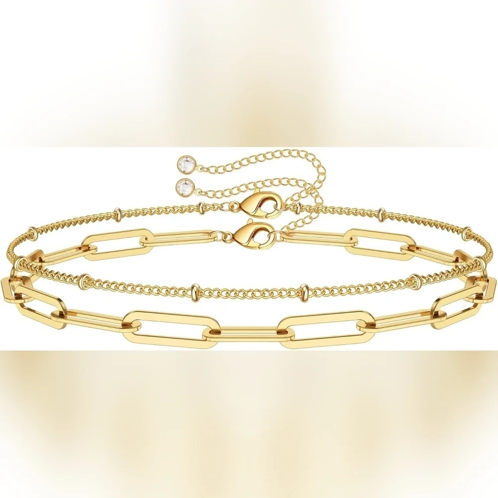 Elegant 14K Gold Plated Chain Bracelet Set